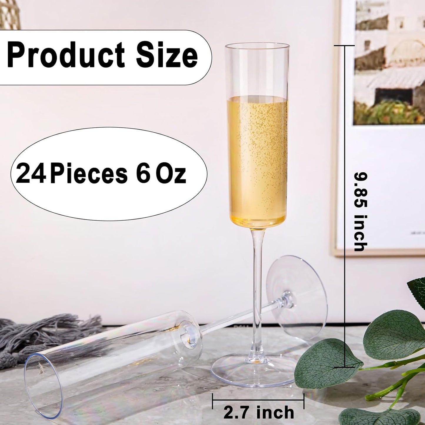 Ciaell 36 Pack Plastic Champagne Flutes - 6 Oz Disposable Champagne Glasses - Square Clear Plastic Toasting Glasses for Party Birthday Anniversary Wedding