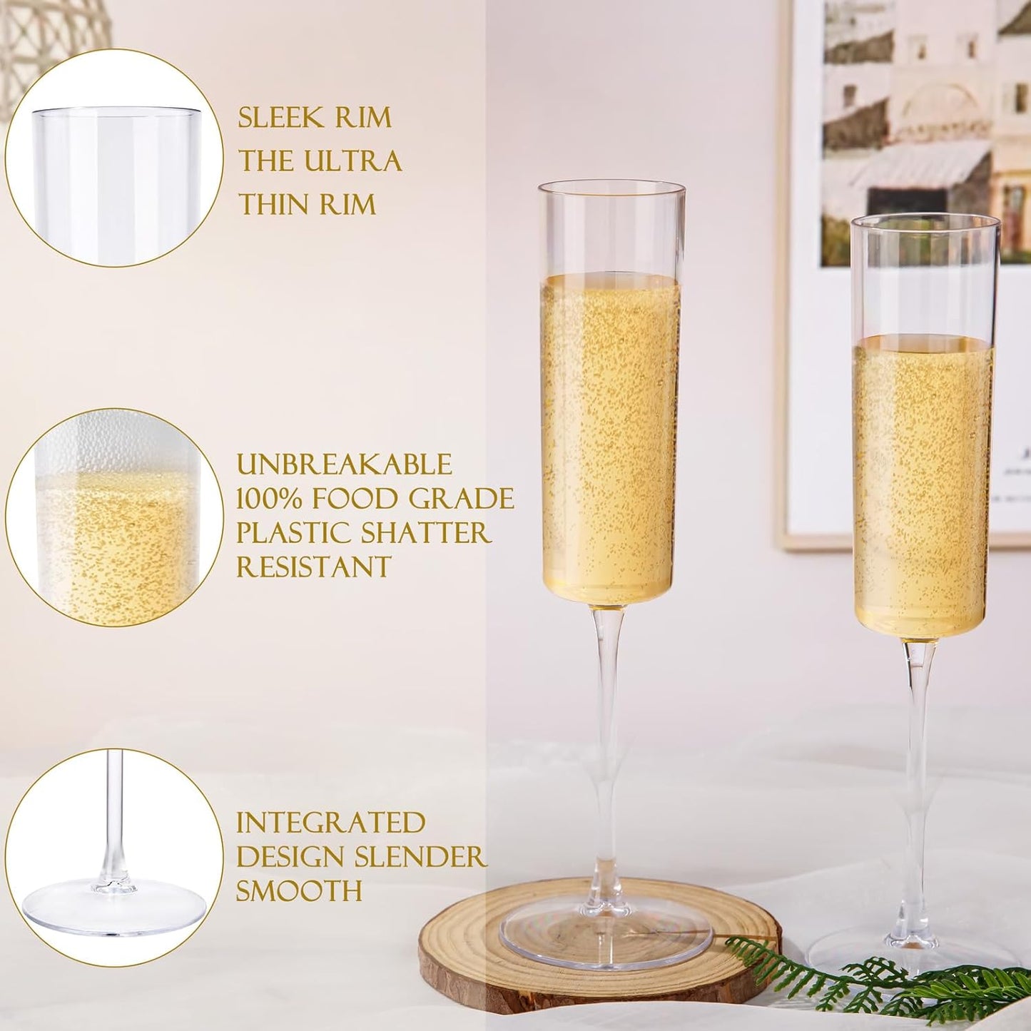 Ciaell 36 Pack Plastic Champagne Flutes - 6 Oz Disposable Champagne Glasses - Square Clear Plastic Toasting Glasses for Party Birthday Anniversary Wedding