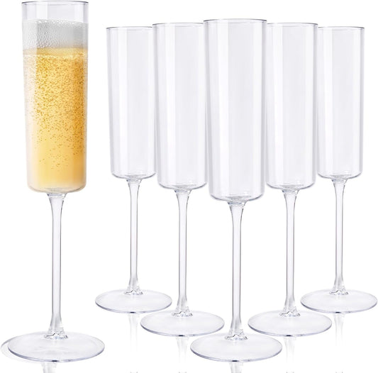 Ciaell 24 Pack Plastic Champagne Flutes - Clear 6 Oz Disposable Champagne Glasses - Square Plastic Toasting Glasses for Party Birthday Anniversary Wedding