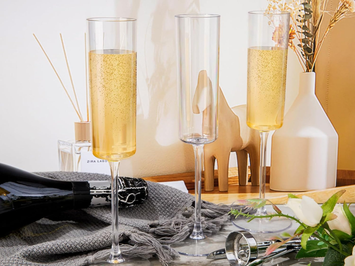 Ciaell 36 Pack Plastic Champagne Flutes - 6 Oz Disposable Champagne Glasses - Square Clear Plastic Toasting Glasses for Party Birthday Anniversary Wedding